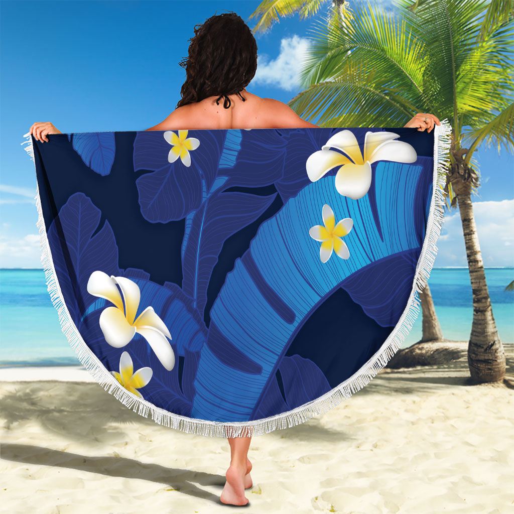 Teal Purple Banana Leaf Hawaii Beach Blanket Lau Maia Plumeria Tropical Summer Vibes