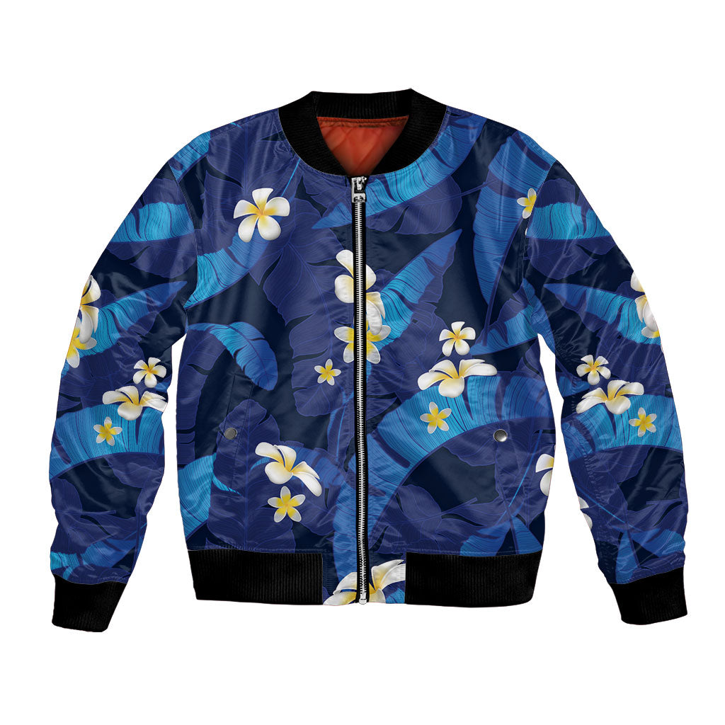 Teal Purple Banana Leaf Hawaii Bomber Jacket Lau Maia Plumeria Tropical Summer Vibes LT14 Unisex Teal Purple - Polynesian Pride