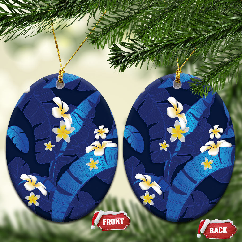 Teal Purple Banana Leaf Hawaii Ceramic Ornament Lau Maia Plumeria Tropical Summer Vibes LT14 Oval Teal Purple - Polynesian Pride