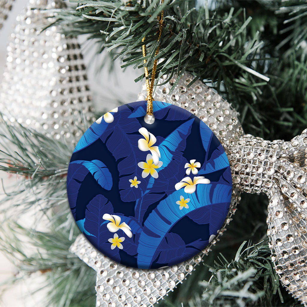 Teal Purple Banana Leaf Hawaii Ceramic Ornament Lau Maia Plumeria Tropical Summer Vibes LT14 - Polynesian Pride