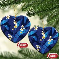 Teal Purple Banana Leaf Hawaii Ceramic Ornament Lau Maia Plumeria Tropical Summer Vibes LT14 Heart Teal Purple - Polynesian Pride