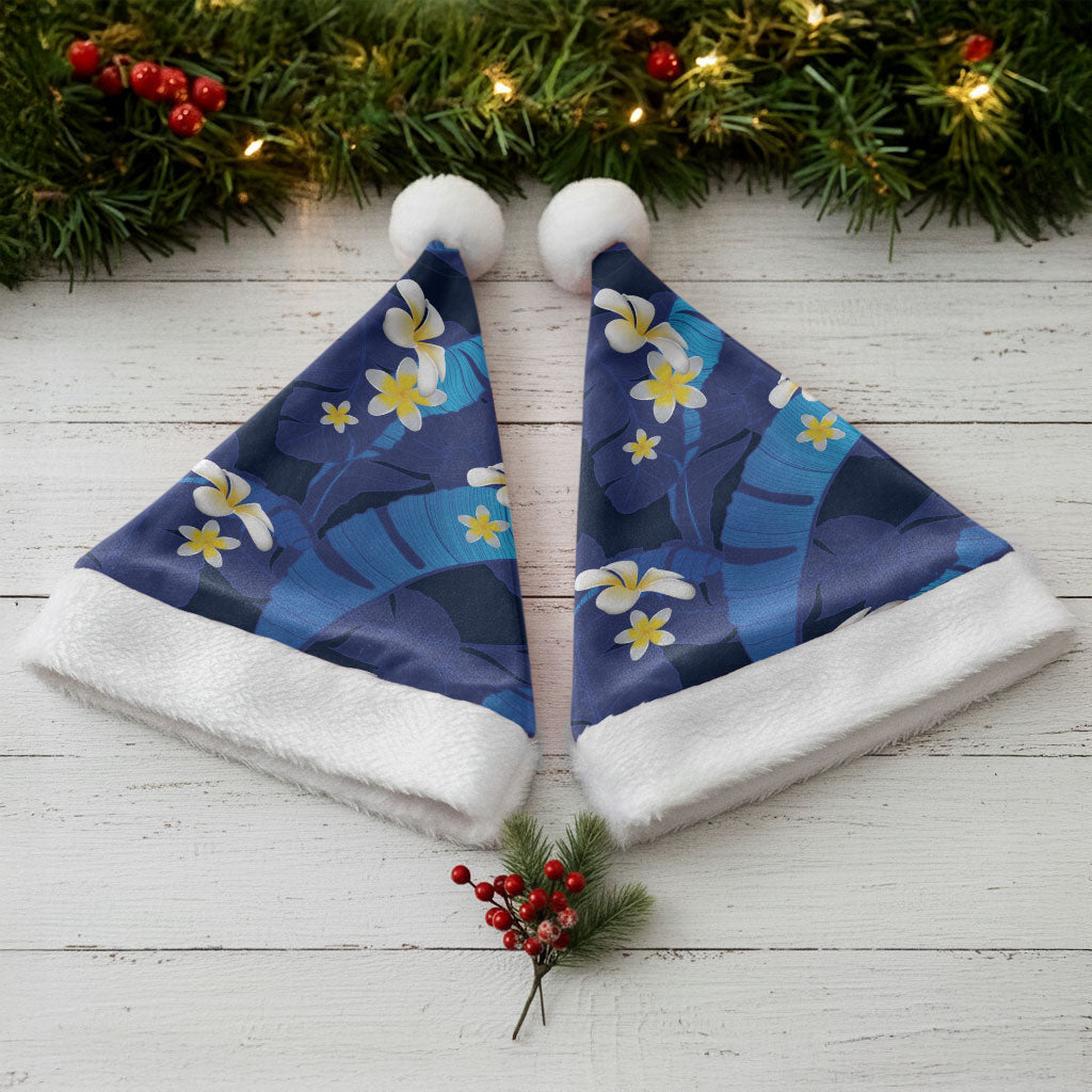 Teal Purple Banana Leaf Hawaii Christmas Santa Hat Lau Maia Plumeria Tropical Summer Vibes LT14 - Polynesian Pride