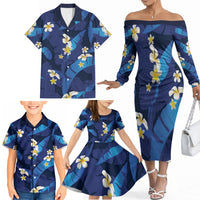 Teal Purple Banana Leaf Hawaii Family Matching Off The Shoulder Long Sleeve Dress and Hawaiian Shirt Lau Maia Plumeria Tropical Summer Vibes