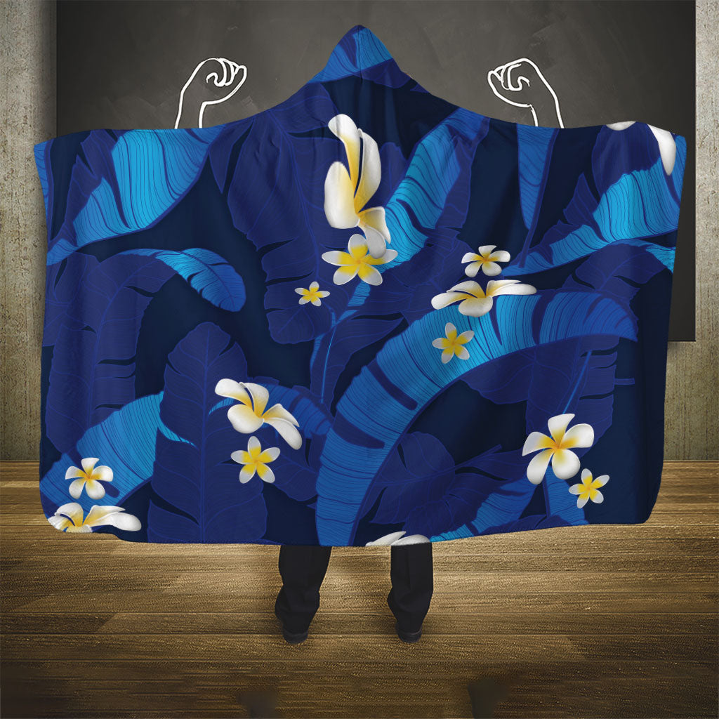 Teal Purple Banana Leaf Hawaii Hooded Blanket Lau Maia Plumeria Tropical Summer Vibes