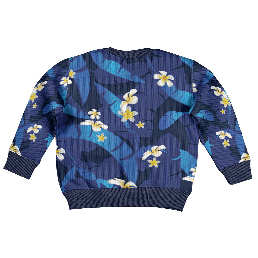 Teal Purple Banana Leaf Hawaii Kid Ugly Christmas Sweater Lau Maia Plumeria Tropical Summer Vibes LT14 - Polynesian Pride