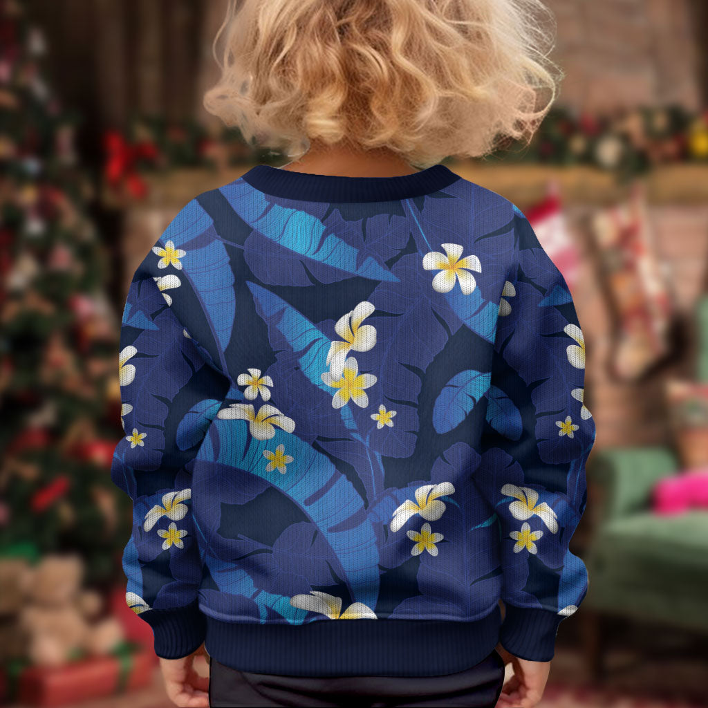 Teal Purple Banana Leaf Hawaii Kid Ugly Christmas Sweater Lau Maia Plumeria Tropical Summer Vibes LT14 - Polynesian Pride