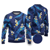 Teal Purple Banana Leaf Hawaii Ugly Christmas Sweater Lau Maia Plumeria Tropical Summer Vibes LT14 Teal Purple - Polynesian Pride