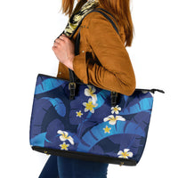 Teal Purple Banana Leaf Hawaii Leather Tote Bag Lau Maia Plumeria Tropical Summer Vibes