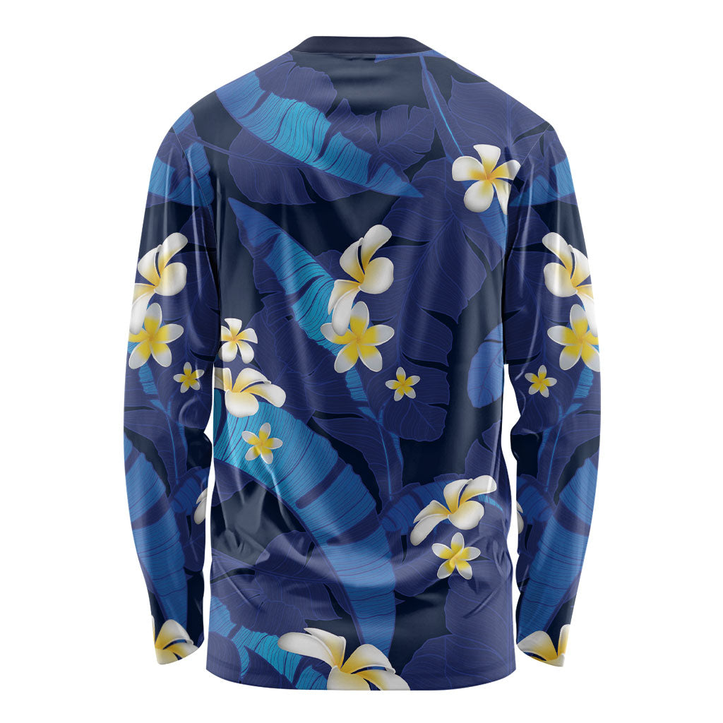 Teal Purple Banana Leaf Hawaii Long Sleeve Shirt Lau Maia Plumeria Tropical Summer Vibes
