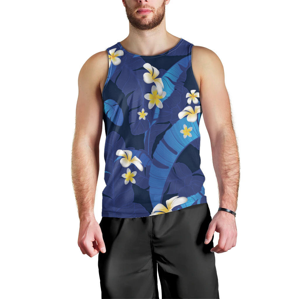 Teal Purple Banana Leaf Hawaii Men Tank Top Lau Maia Plumeria Tropical Summer Vibes