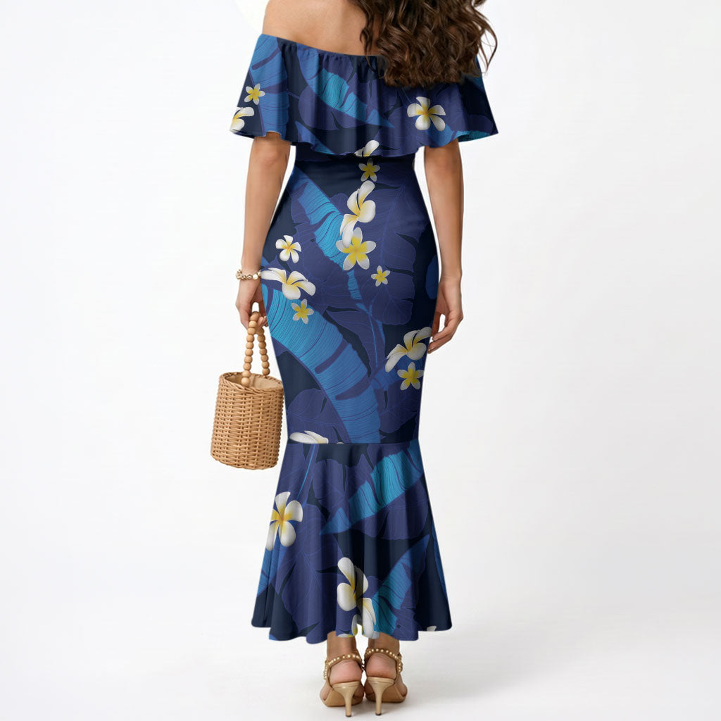 Teal Purple Banana Leaf Hawaii Mermaid Dress Lau Maia Plumeria Tropical Summer Vibes