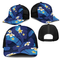 Teal Purple Banana Leaf Hawaii Mesh Trucker Cap Lau Maia Plumeria Tropical Summer Vibes