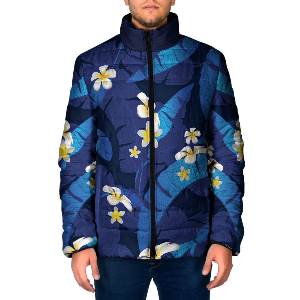Teal Purple Banana Leaf Hawaii Padded Jacket Lau Maia Plumeria Tropical Summer Vibes
