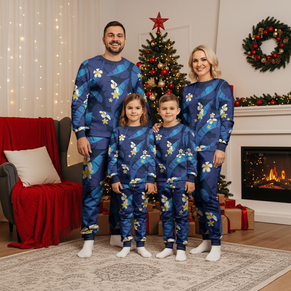 Teal Purple Banana Leaf Hawaii Christmas Pajama Set Lau Maia Plumeria Tropical Summer Vibes LT14 - Polynesian Pride