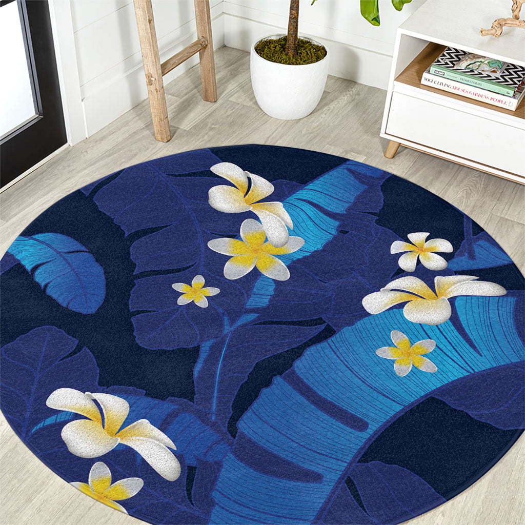 Teal Purple Banana Leaf Hawaii Round Carpet Lau Maia Plumeria Tropical Summer Vibes
