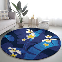 Teal Purple Banana Leaf Hawaii Round Carpet Lau Maia Plumeria Tropical Summer Vibes