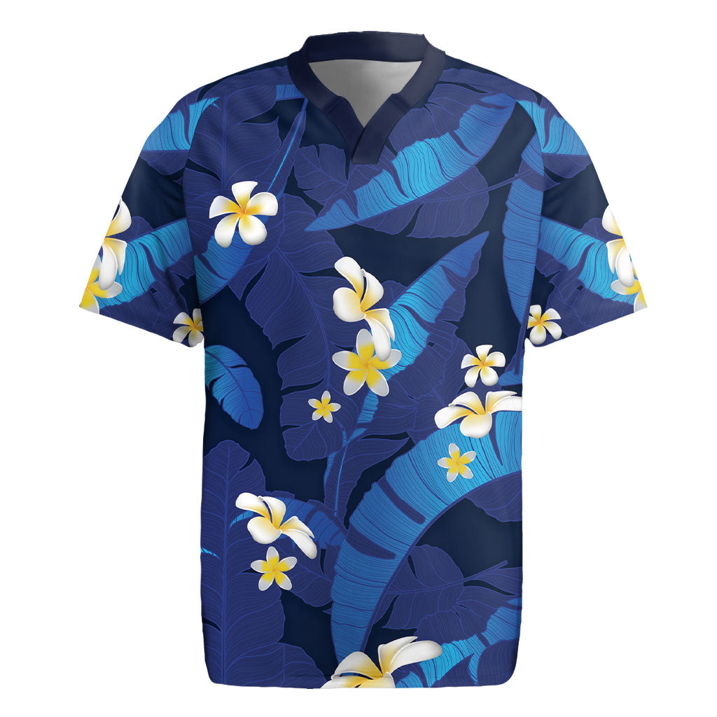 Teal Purple Banana Leaf Hawaii Rugby Jersey Lau Maia Plumeria Tropical Summer Vibes