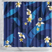 Teal Purple Banana Leaf Hawaii Shower Curtain Lau Maia Plumeria Tropical Summer Vibes