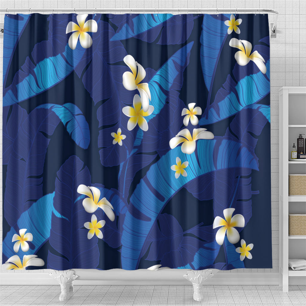 Teal Purple Banana Leaf Hawaii Shower Curtain Lau Maia Plumeria Tropical Summer Vibes