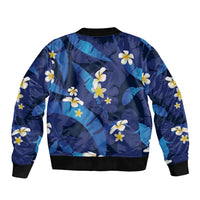 Teal Purple Banana Leaf Hawaii Sleeve Zip Bomber Jacket Lau Maia Plumeria Tropical Summer Vibes