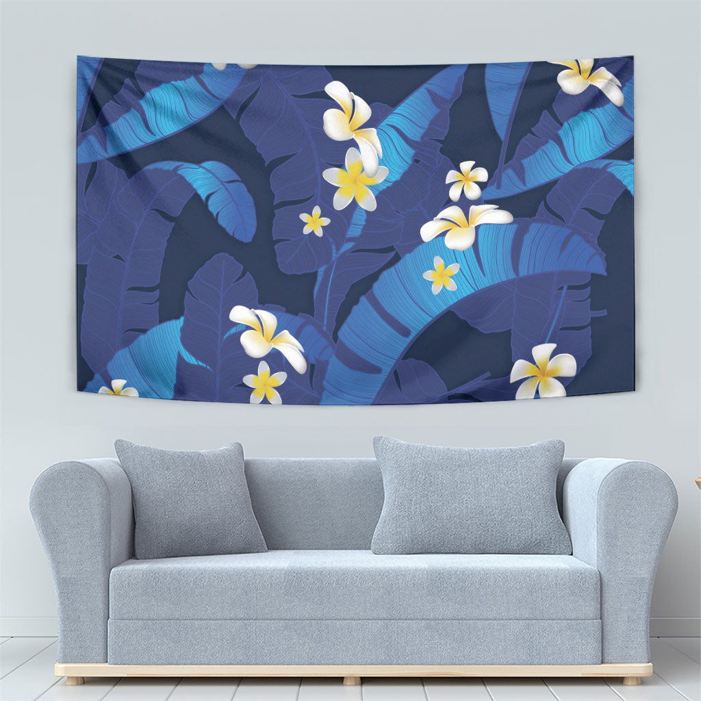 Teal Purple Banana Leaf Hawaii Tapestry Lau Maia Plumeria Tropical Summer Vibes