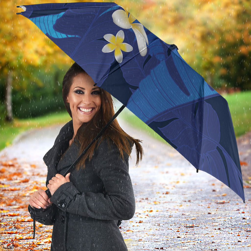 Teal Purple Banana Leaf Hawaii Umbrella Lau Maia Plumeria Tropical Summer Vibes
