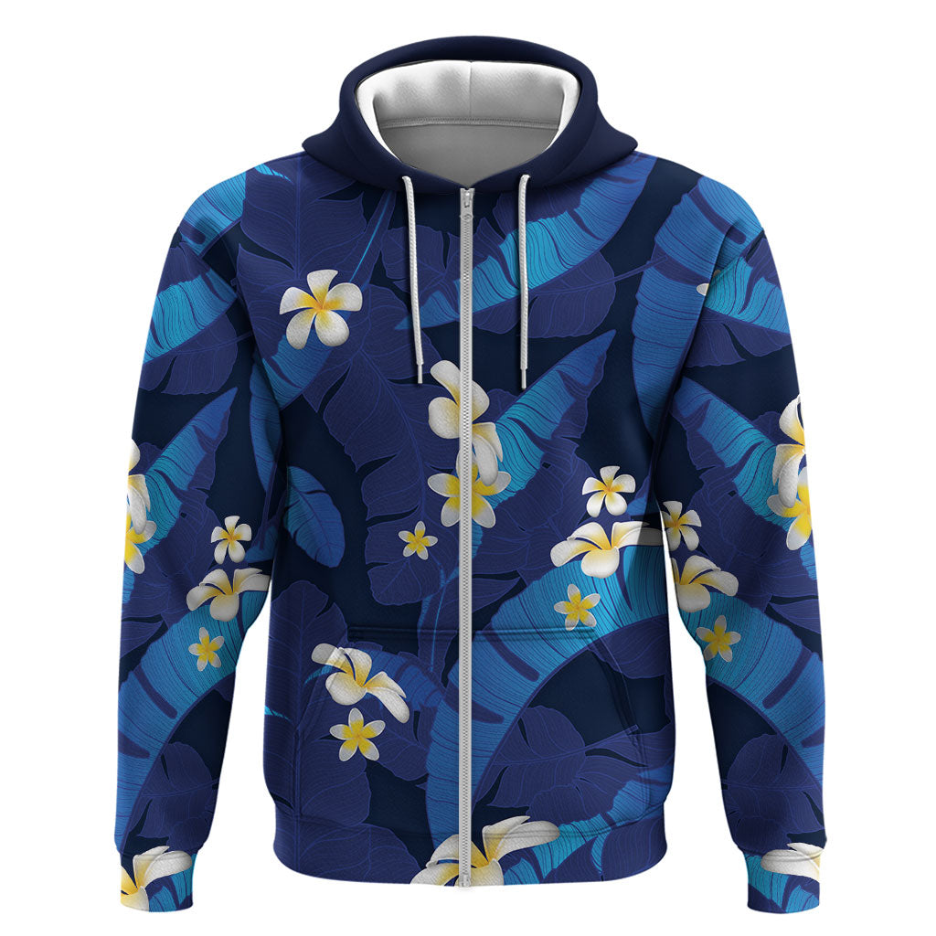 Teal Purple Banana Leaf Hawaii Zip Hoodie Lau Maia Plumeria Tropical Summer Vibes