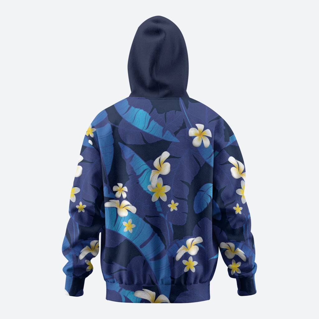 Teal Purple Banana Leaf Hawaii Zip Hoodie Lau Maia Plumeria Tropical Summer Vibes