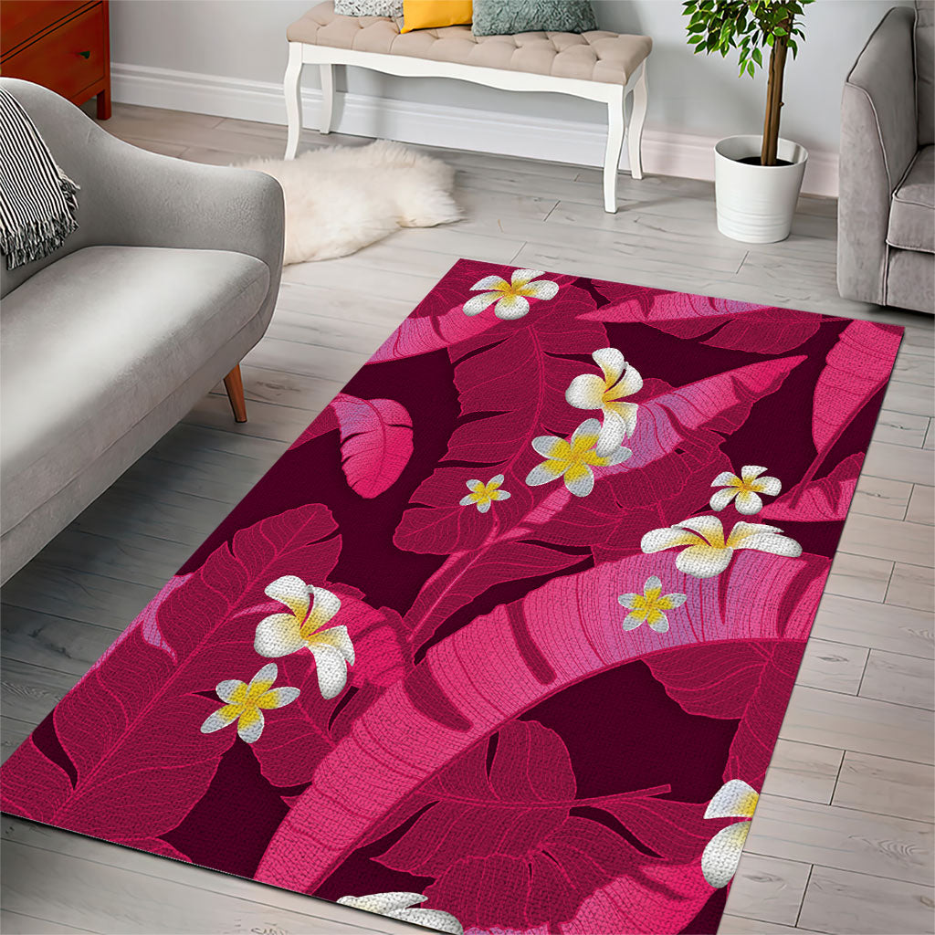 Pink Banana Leaf Hawaii Area Rug Lau Maia Plumeria Tropical Summer Vibes