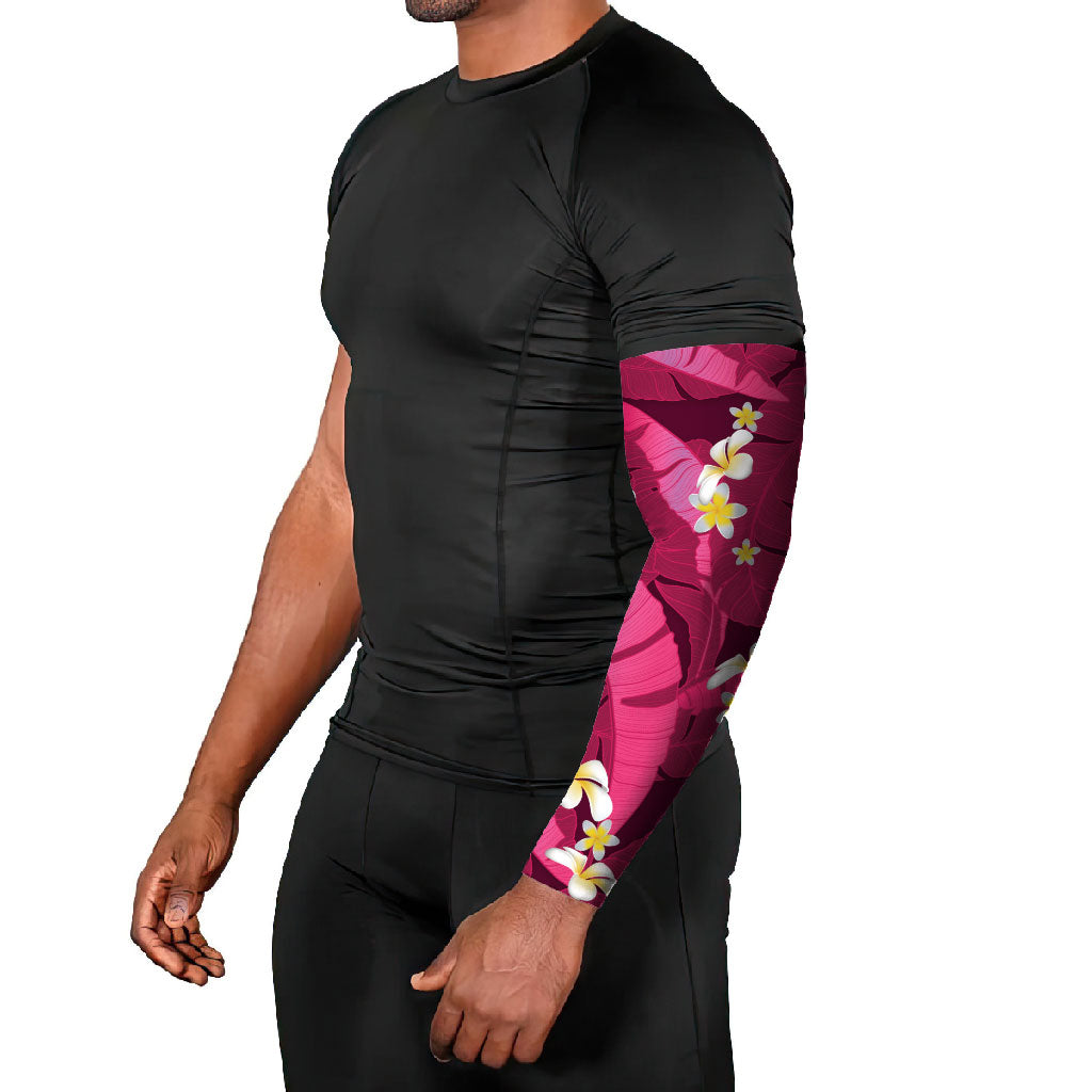Pink Banana Leaf Hawaii Arm Sleeves Lau Maia Plumeria Tropical Summer Vibes