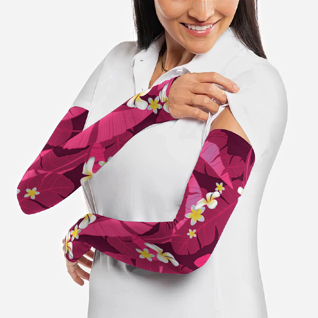Pink Banana Leaf Hawaii Arm Sleeves Lau Maia Plumeria Tropical Summer Vibes