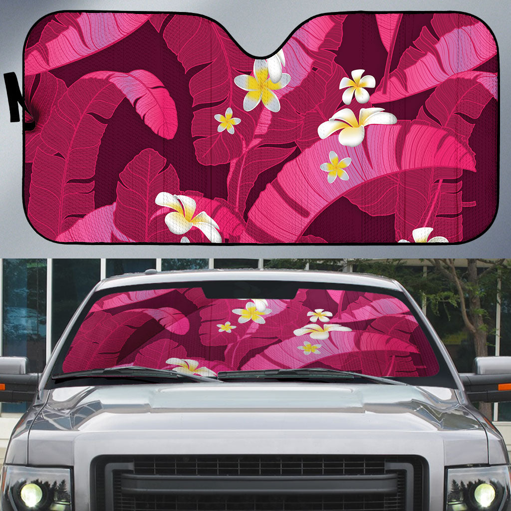 Pink Banana Leaf Hawaii Auto Sun Shade Lau Maia Plumeria Tropical Summer Vibes