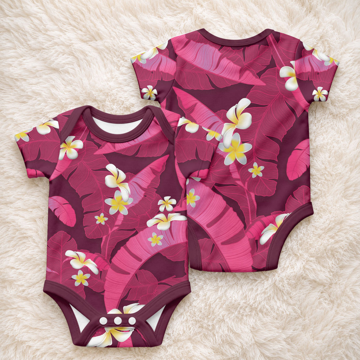 Pink Banana Leaf Hawaii Baby Onesie Lau Maia Plumeria Tropical Summer Vibes