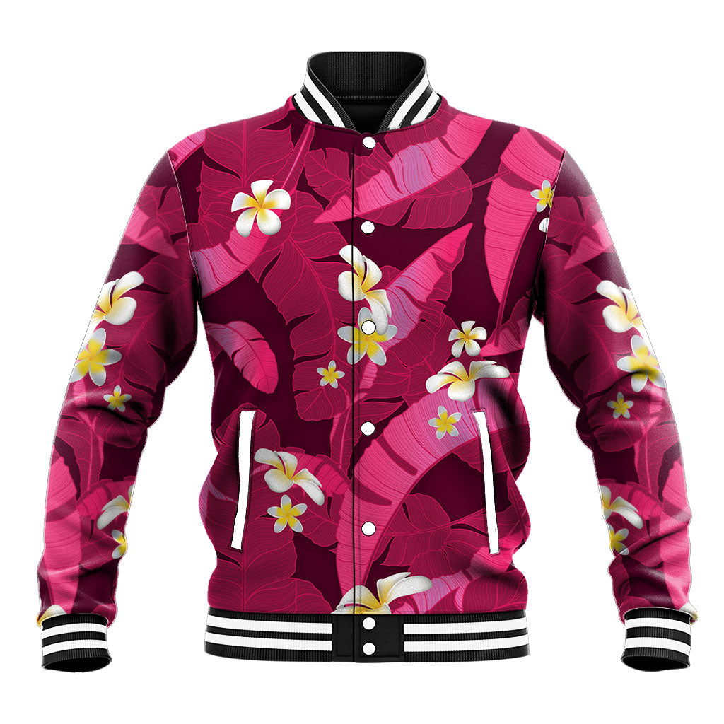Pink Banana Leaf Hawaii Baseball Jacket Lau Maia Plumeria Tropical Summer Vibes