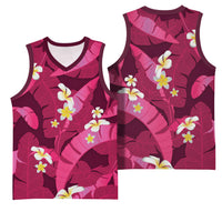 Pink Banana Leaf Hawaii Basketball Jersey Lau Maia Plumeria Tropical Summer Vibes