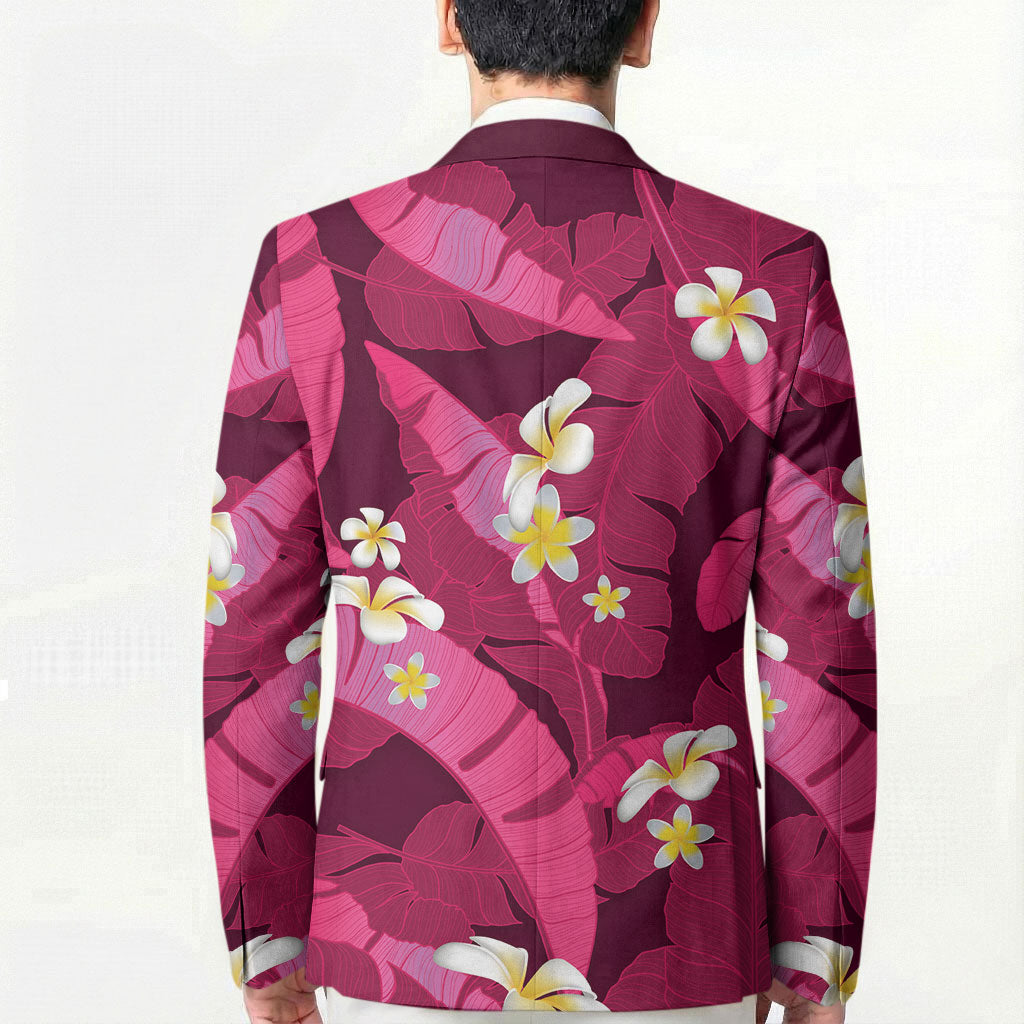 Pink Banana Leaf Hawaii Blazer Lau Maia Plumeria Tropical Summer Vibes