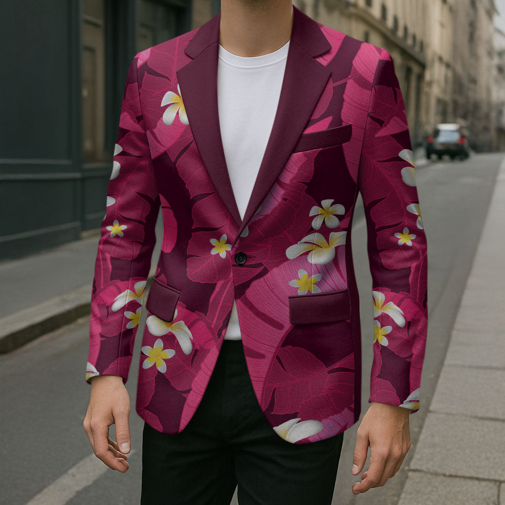 Pink Banana Leaf Hawaii Blazer Lau Maia Plumeria Tropical Summer Vibes