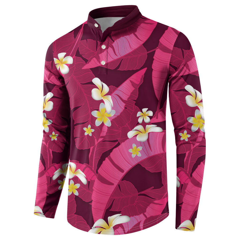 Pink Banana Leaf Hawaii Button Sweatshirt Lau Maia Plumeria Tropical Summer Vibes