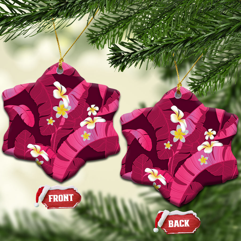 Pink Banana Leaf Hawaii Ceramic Ornament Lau Maia Plumeria Tropical Summer Vibes LT14 Snow Flake Pink - Polynesian Pride