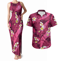 Pink Banana Leaf Hawaii Couples Matching Tank Maxi Dress and Hawaiian Shirt Lau Maia Plumeria Tropical Summer Vibes