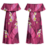 Pink Banana Leaf Hawaii Family Matching Off Shoulder Maxi Dress and Hawaiian Shirt Lau Maia Plumeria Tropical Summer Vibes