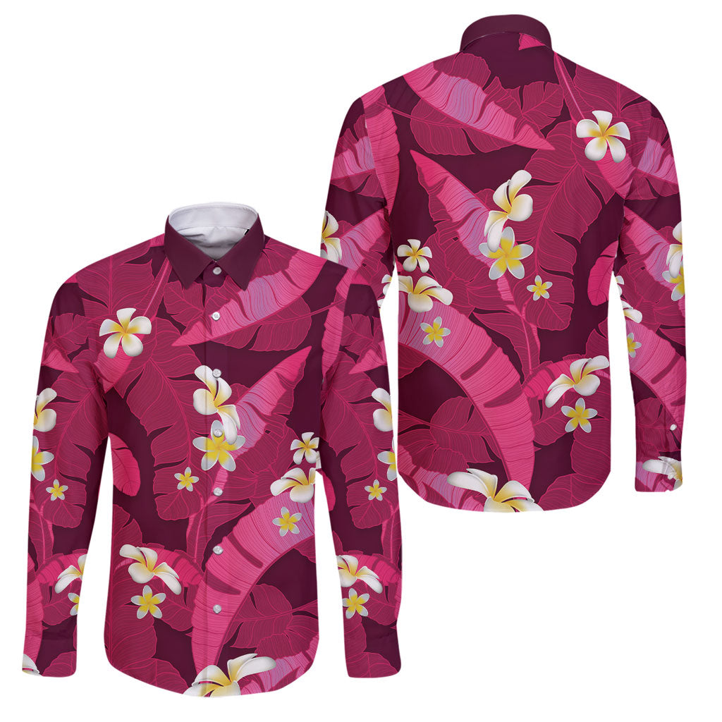 Pink Banana Leaf Hawaii Family Matching Puletasi and Hawaiian Shirt Lau Maia Plumeria Tropical Summer Vibes