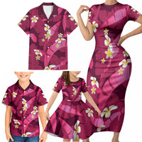 Pink Banana Leaf Hawaii Family Matching Short Sleeve Bodycon Dress and Hawaiian Shirt Lau Maia Plumeria Tropical Summer Vibes