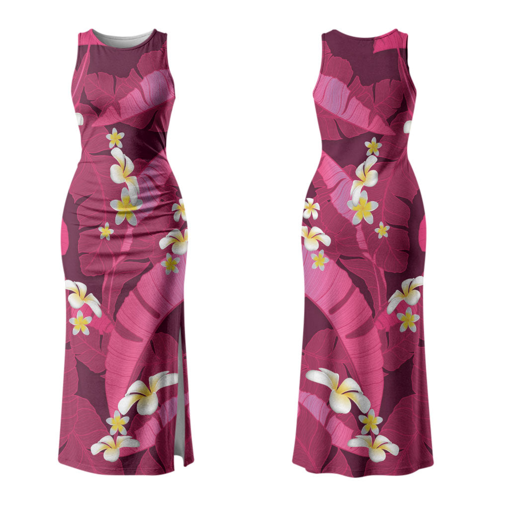 Pink Banana Leaf Hawaii Family Matching Tank Maxi Dress and Hawaiian Shirt Lau Maia Plumeria Tropical Summer Vibes
