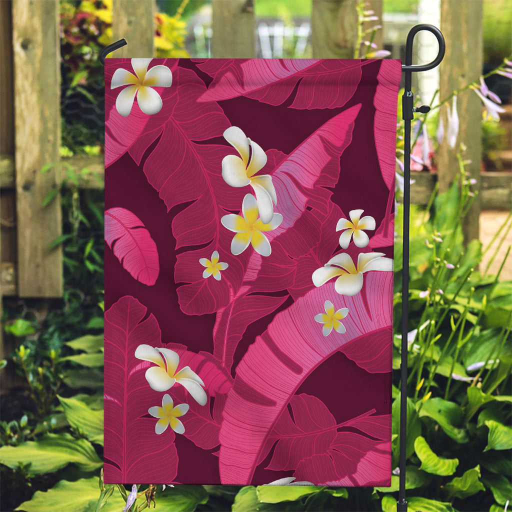 Pink Banana Leaf Hawaii Garden Flag Lau Maia Plumeria Tropical Summer Vibes