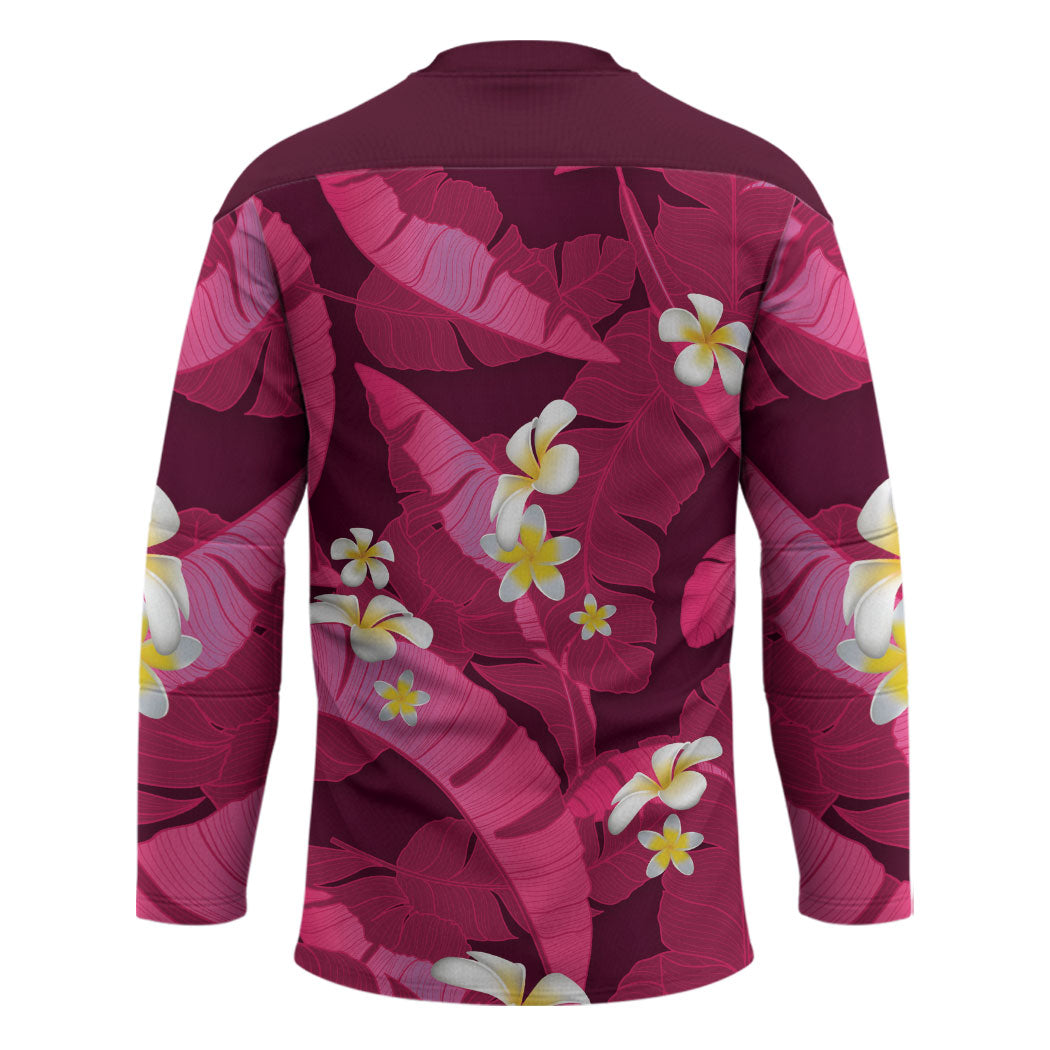 Pink Banana Leaf Hawaii Hockey Jersey Lau Maia Plumeria Tropical Summer Vibes