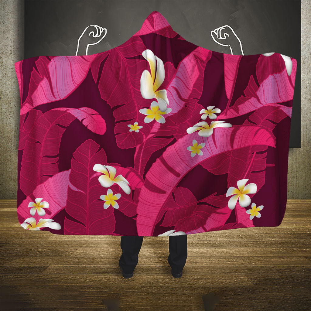 Pink Banana Leaf Hawaii Hooded Blanket Lau Maia Plumeria Tropical Summer Vibes