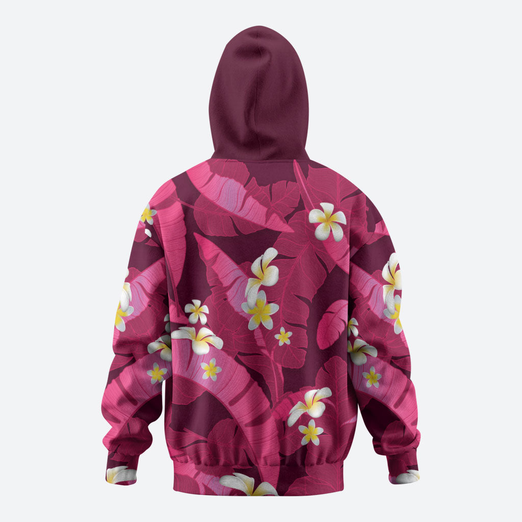 Pink Banana Leaf Hawaii Hoodie Lau Maia Plumeria Tropical Summer Vibes
