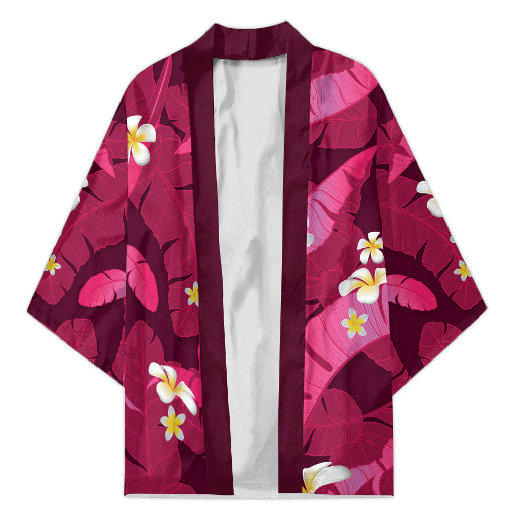 Pink Banana Leaf Hawaii Kimono Lau Maia Plumeria Tropical Summer Vibes