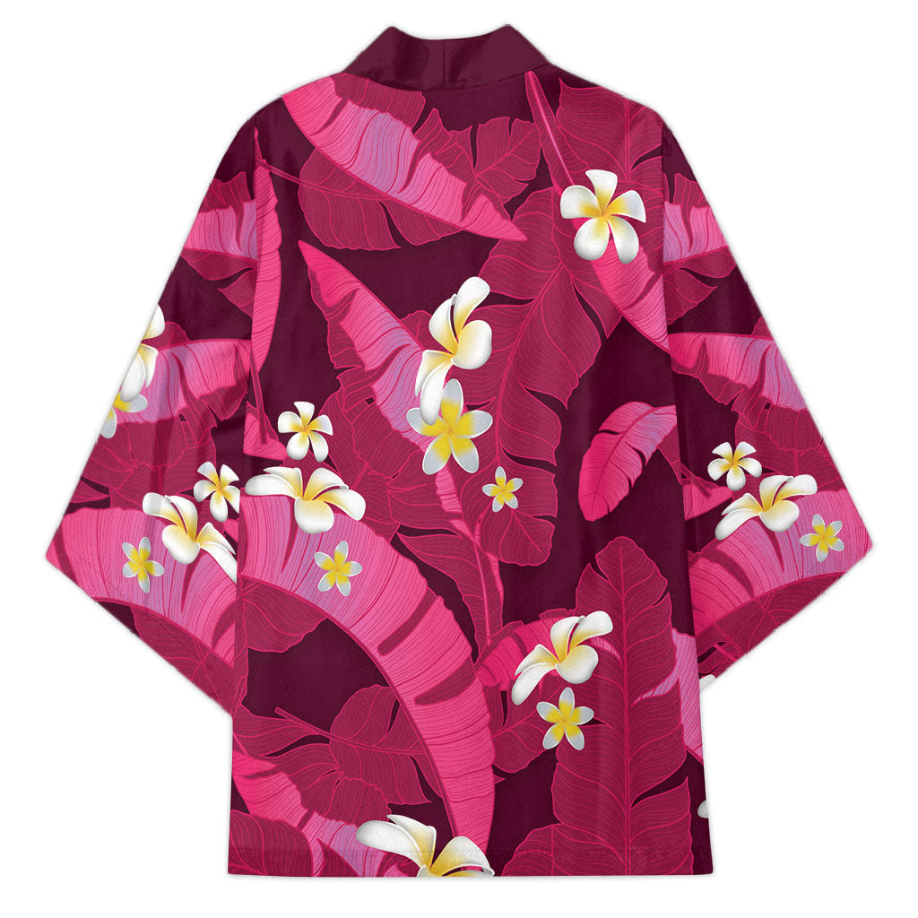 Pink Banana Leaf Hawaii Kimono Lau Maia Plumeria Tropical Summer Vibes